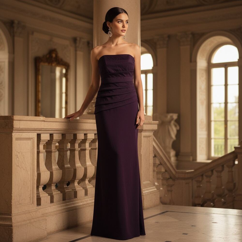 Betsy & Adam Strapless Gown deep purple • Size 6 • NWT • Made in USA